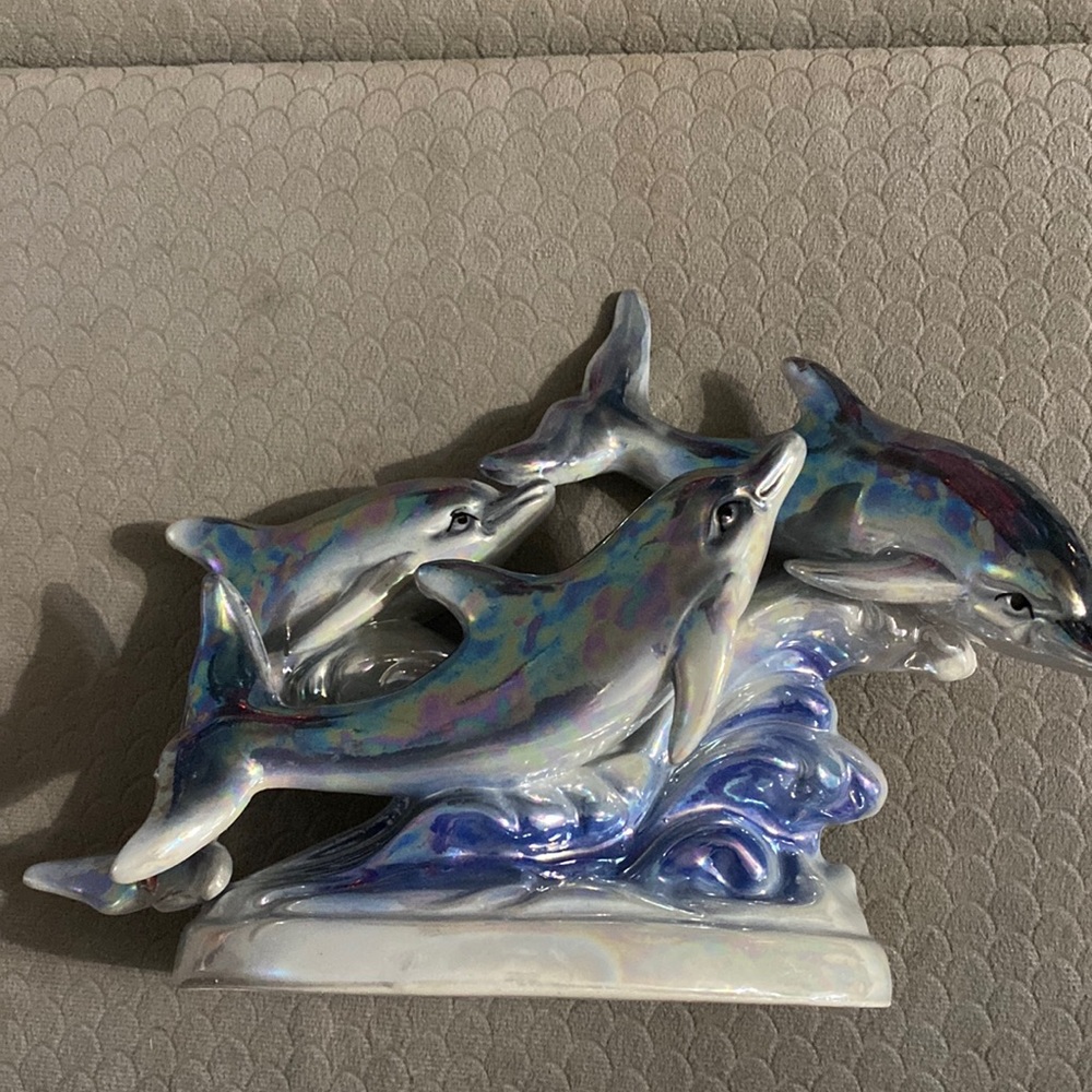 Porcelain Iridescent Dolphin Statue